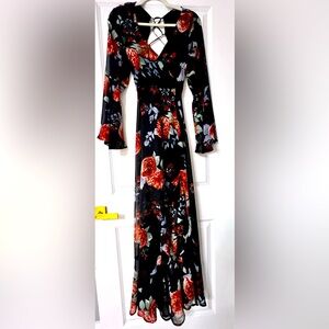 Lulus Petals on the Breeze Black Floral Print Maxi Dress